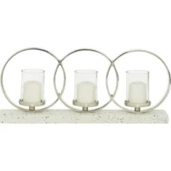 Candle Holders-Kirkland's Home White Terrazzo Candle Holder Runner White/Silver