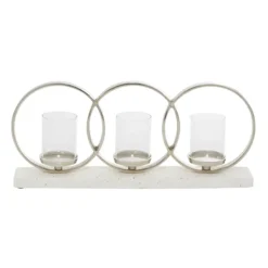 Candle Holders-Kirkland's Home White Terrazzo Candle Holder Runner White/Silver