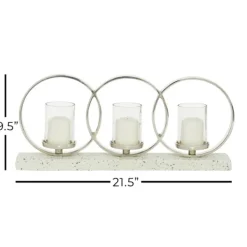 Candle Holders-Kirkland's Home White Terrazzo Candle Holder Runner White/Silver