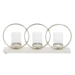 Candle Holders-Kirkland's Home White Terrazzo Candle Holder Runner White/Silver