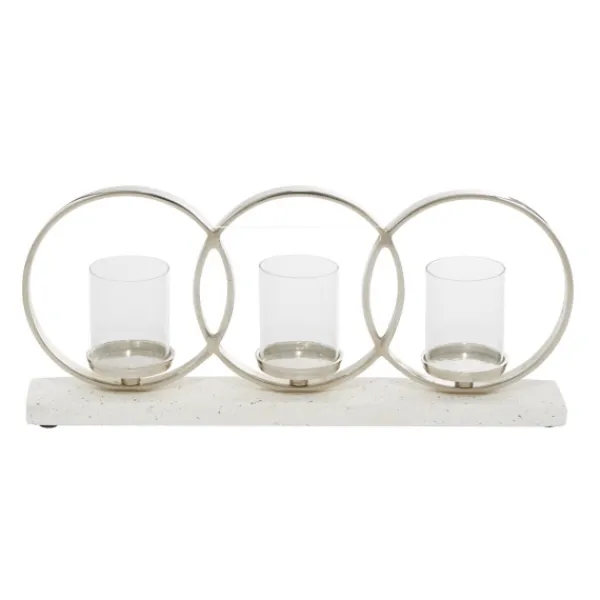 Candle Holders-Kirkland's Home White Terrazzo Candle Holder Runner White/Silver