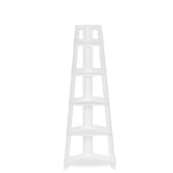 Bookshelves-Kirkland's Home White 5-Tier Corner Ladder Bookshelf