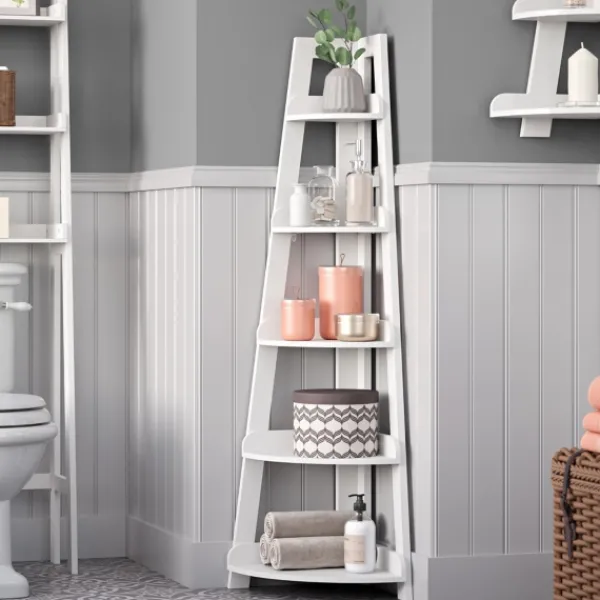 Bookshelves-Kirkland's Home White 5-Tier Corner Ladder Bookshelf