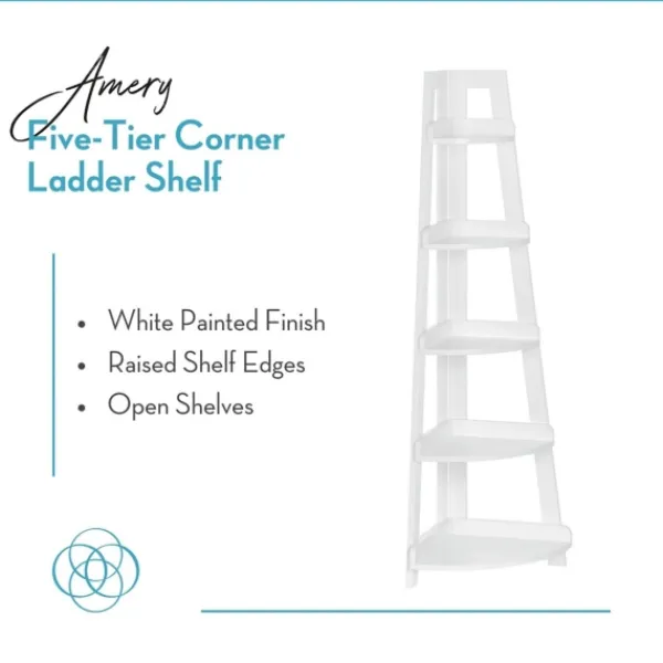 Bookshelves-Kirkland's Home White 5-Tier Corner Ladder Bookshelf