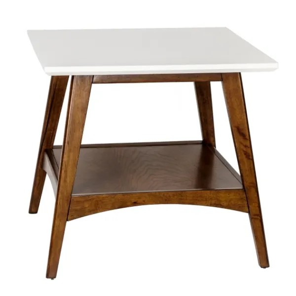Accent & End Tables-Kirkland's Home White Top And Pecan Wood Mid-Century Modern Table Brown