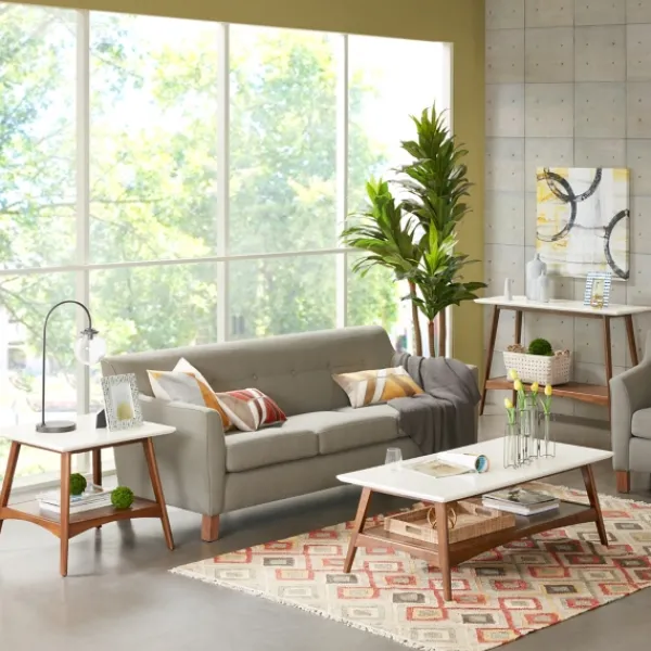 Accent & End Tables-Kirkland's Home White Top And Pecan Wood Mid-Century Modern Table Brown