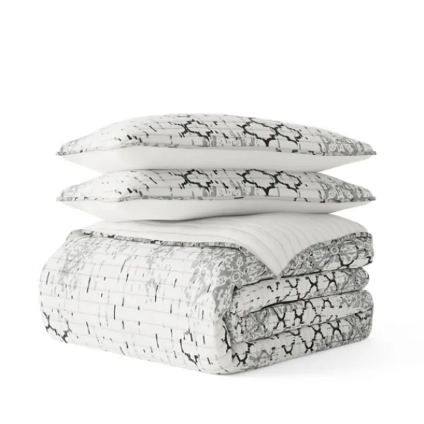 Quilts-Kirkland's Home White Trellis Reversible 3-Pc. Queen Quilt Set White/Gray
