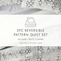 Quilts-Kirkland's Home White Trellis Reversible 3-Pc. Queen Quilt Set White/Gray