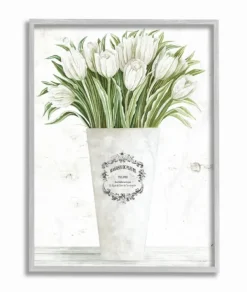 Framed Art-Kirkland's Home White Tulip Bouquet In A Vase Framed Art Print White/Green