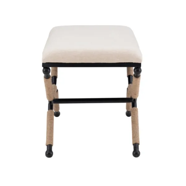 Dining Chairs-Kirkland's Home White Upholstered And Wrapped Rope Metal Bench White/Black/Tan