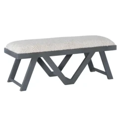 Benches & Ottomans-Kirkland's Home White Upholstered Seat And Blue Wood Bench Blue/White