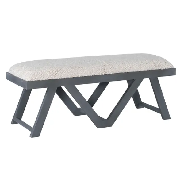 Benches & Ottomans-Kirkland's Home White Upholstered Seat And Blue Wood Bench Blue/White