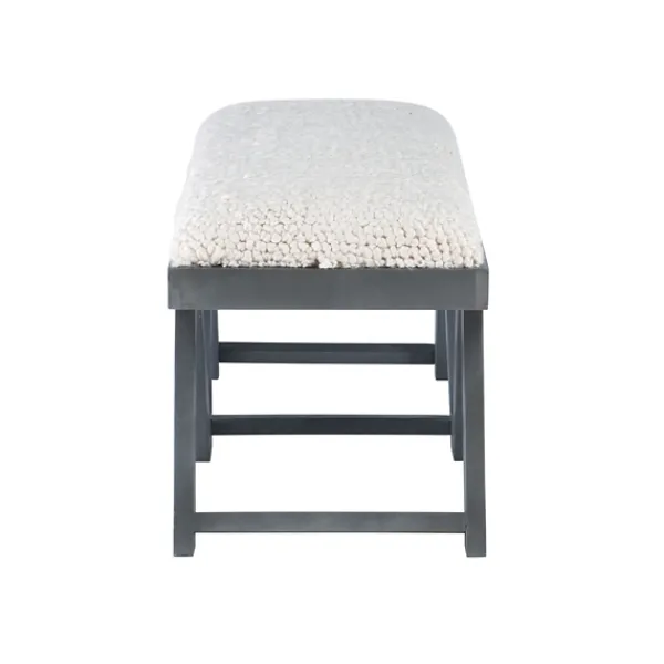 Benches & Ottomans-Kirkland's Home White Upholstered Seat And Blue Wood Bench Blue/White