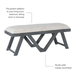 Benches & Ottomans-Kirkland's Home White Upholstered Seat And Blue Wood Bench Blue/White
