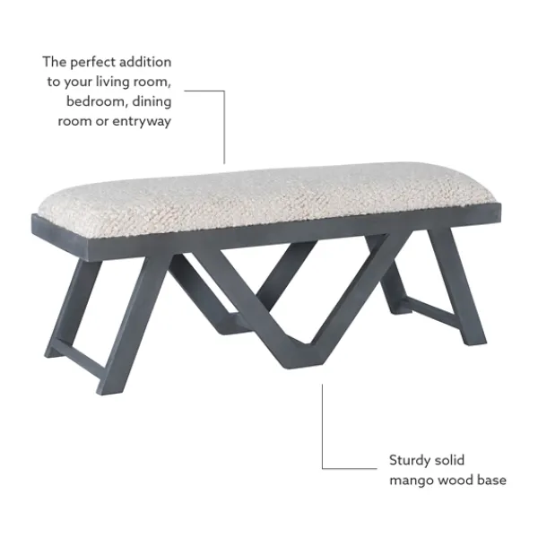 Benches & Ottomans-Kirkland's Home White Upholstered Seat And Blue Wood Bench Blue/White