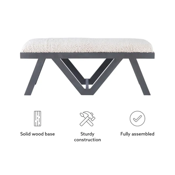 Benches & Ottomans-Kirkland's Home White Upholstered Seat And Blue Wood Bench Blue/White