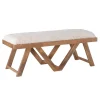 Benches & Ottomans-Kirkland's Home White Upholstered Seat And Tan Wood Bench Tan/White
