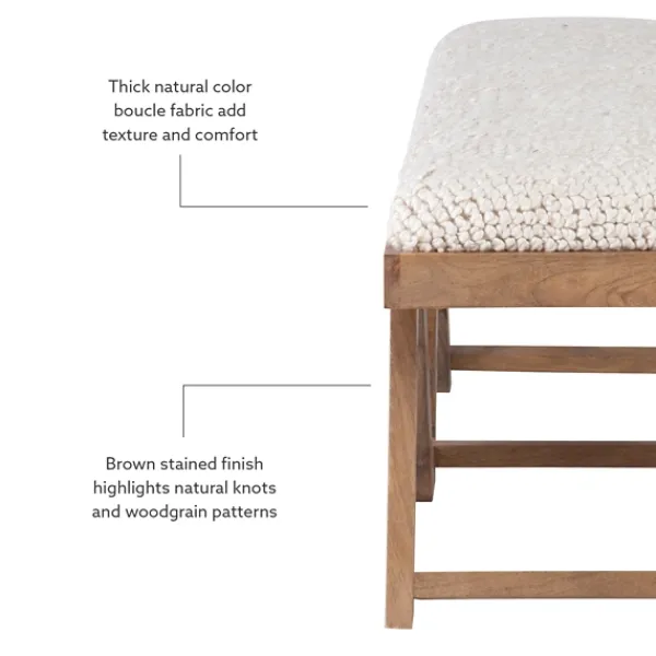 Benches & Ottomans-Kirkland's Home White Upholstered Seat And Tan Wood Bench Tan/White