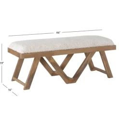 Benches & Ottomans-Kirkland's Home White Upholstered Seat And Tan Wood Bench Tan/White