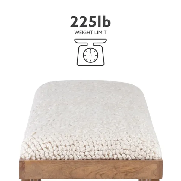 Benches & Ottomans-Kirkland's Home White Upholstered Seat And Tan Wood Bench Tan/White