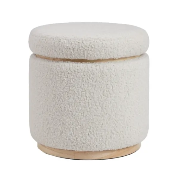 Benches & Ottomans-Kirkland's Home White Upholstered Wood Trim Ottoman White/Tan