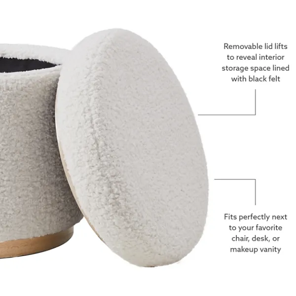 Benches & Ottomans-Kirkland's Home White Upholstered Wood Trim Ottoman White/Tan