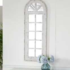 Decorative Mirrors-Kirkland's Home White Vintage Arched Windowpane Mirror