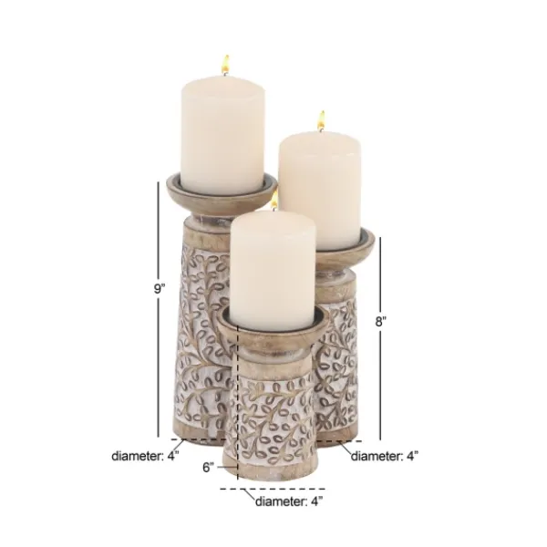 Candle Holders-Kirkland's Home White Washed Botanical Candle Holders, Set Of 3 White/Brown