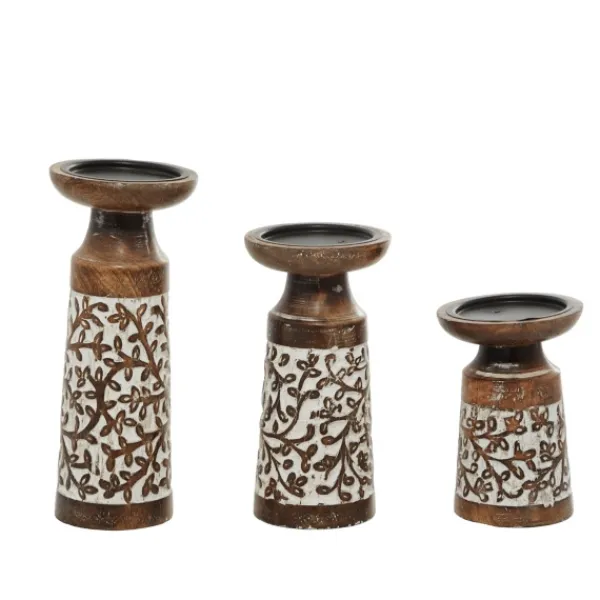Candle Holders-Kirkland's Home White Washed Botanical Candle Holders, Set Of 3 White/Brown