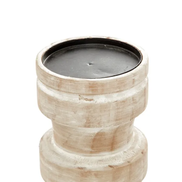 Candle Holders-Kirkland's Home White Washed Wood Column Candle Holders, Set Of 3 White/Brown/Tan
