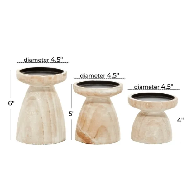 Candle Holders-Kirkland's Home White Washed Wood Cone Candle Holders, Set Of 3 White/Brown/Tan
