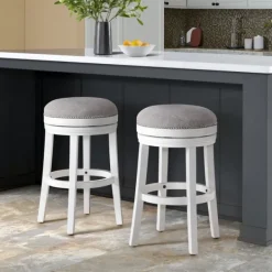 Bar Stools & Counter Height Stools-Kirkland's Home White Wood Backless Swivel 2-Pc. Bar Stool Set Gray