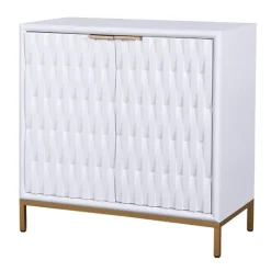 Cabinets & Sideboards-Kirkland's Home White Wood Basket Weave Cabinet