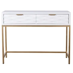 Console Tables-Kirkland's Home White Wood Basket Weave Console Table