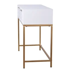 Console Tables-Kirkland's Home White Wood Basket Weave Console Table