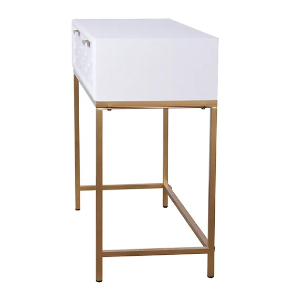 Console Tables-Kirkland's Home White Wood Basket Weave Console Table