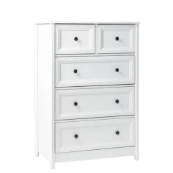 Dressers & Chests-Kirkland's Home White Wood Five Framed Drawers Dresser