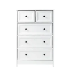 Dressers & Chests-Kirkland's Home White Wood Five Framed Drawers Dresser
