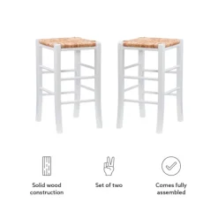 Bar Stools & Counter Height Stools-Kirkland's Home White Wood Grass Backless 2-Pc. Counter Stool Set Tan