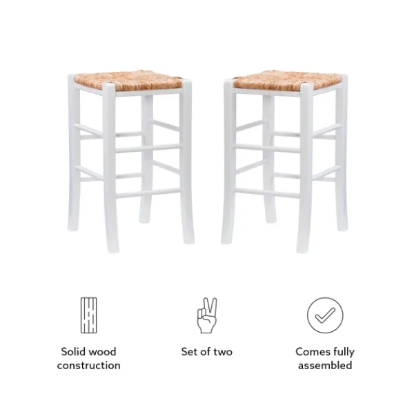 Bar Stools & Counter Height Stools-Kirkland's Home White Wood Grass Backless 2-Pc. Counter Stool Set Tan