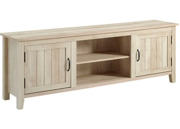 Tv Stands & Media Consoles-Kirkland's Home White Wood Grooved Door Tv Stand Ivory