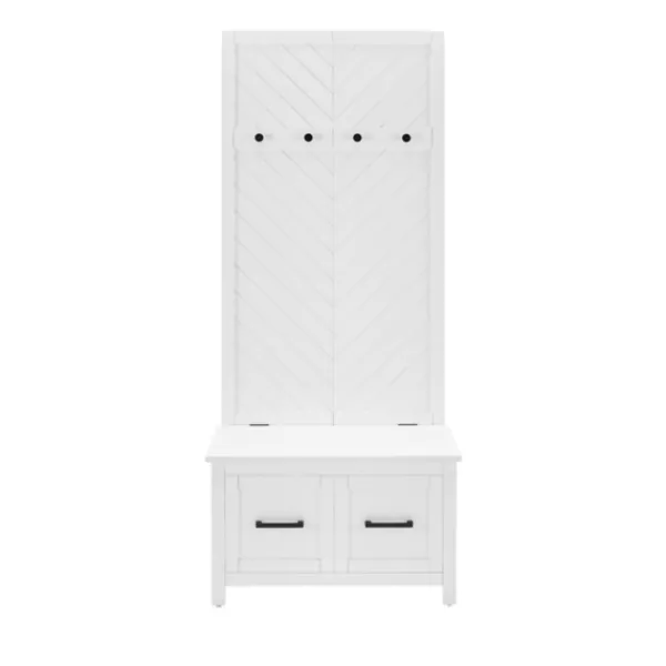 Entryway Furniture-Kirkland's Home White Wood Herringbone Hall Tree