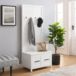 Entryway Furniture-Kirkland's Home White Wood Herringbone Hall Tree