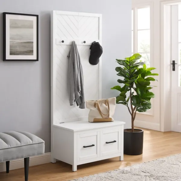 Entryway Furniture-Kirkland's Home White Wood Herringbone Hall Tree