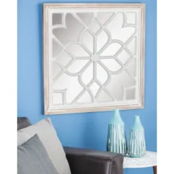 Decorative Mirrors-Kirkland's Home White Wood Lattice Overlay Mirror, 30X30 In.