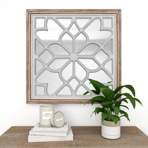 Decorative Mirrors-Kirkland's Home White Wood Lattice Overlay Mirror, 30X30 In.