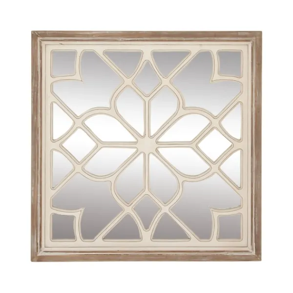 Decorative Mirrors-Kirkland's Home White Wood Lattice Overlay Mirror, 30X30 In.