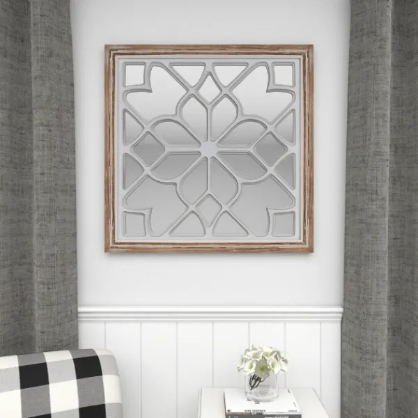 Decorative Mirrors-Kirkland's Home White Wood Lattice Overlay Mirror, 30X30 In.