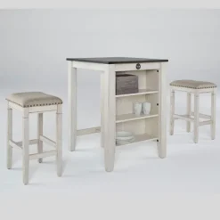 Kitchen Islands & Bar Carts-Kirkland's Home White Wood Linen 3-Pc. Usb Island And Stool Set
