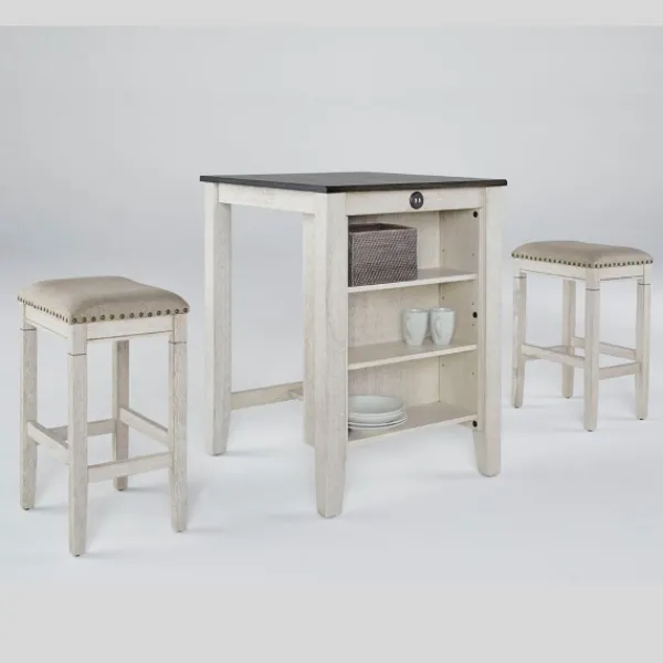 Kitchen Islands & Bar Carts-Kirkland's Home White Wood Linen 3-Pc. Usb Island And Stool Set